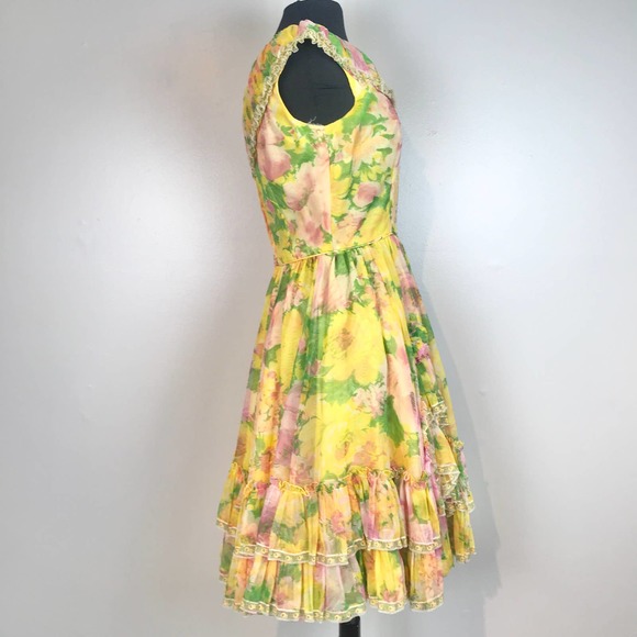 Vintage Chez Bea Square Dance Yellow Floral Dress - Picture 6 of 11